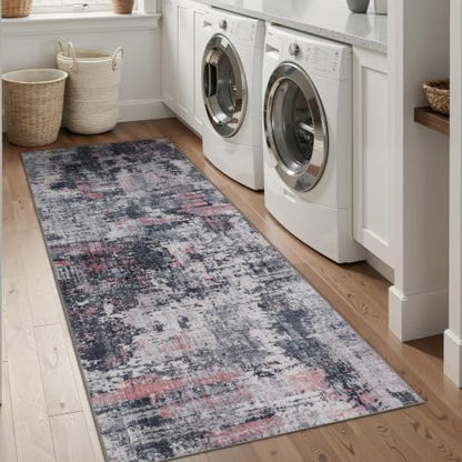 2x8 Runner Rug (Black & Pink / 2' x 8' (Rectangular))