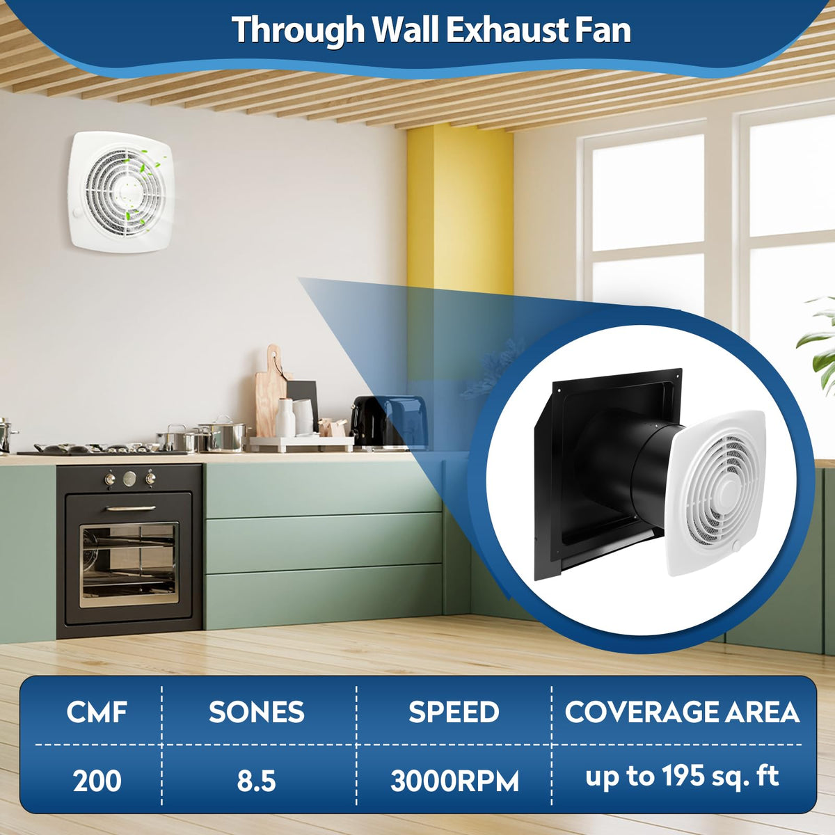 509S Through Wall Exhaust Fan 8 Inch 200 CFM with Filter and On (With Switch Dial / 509S)