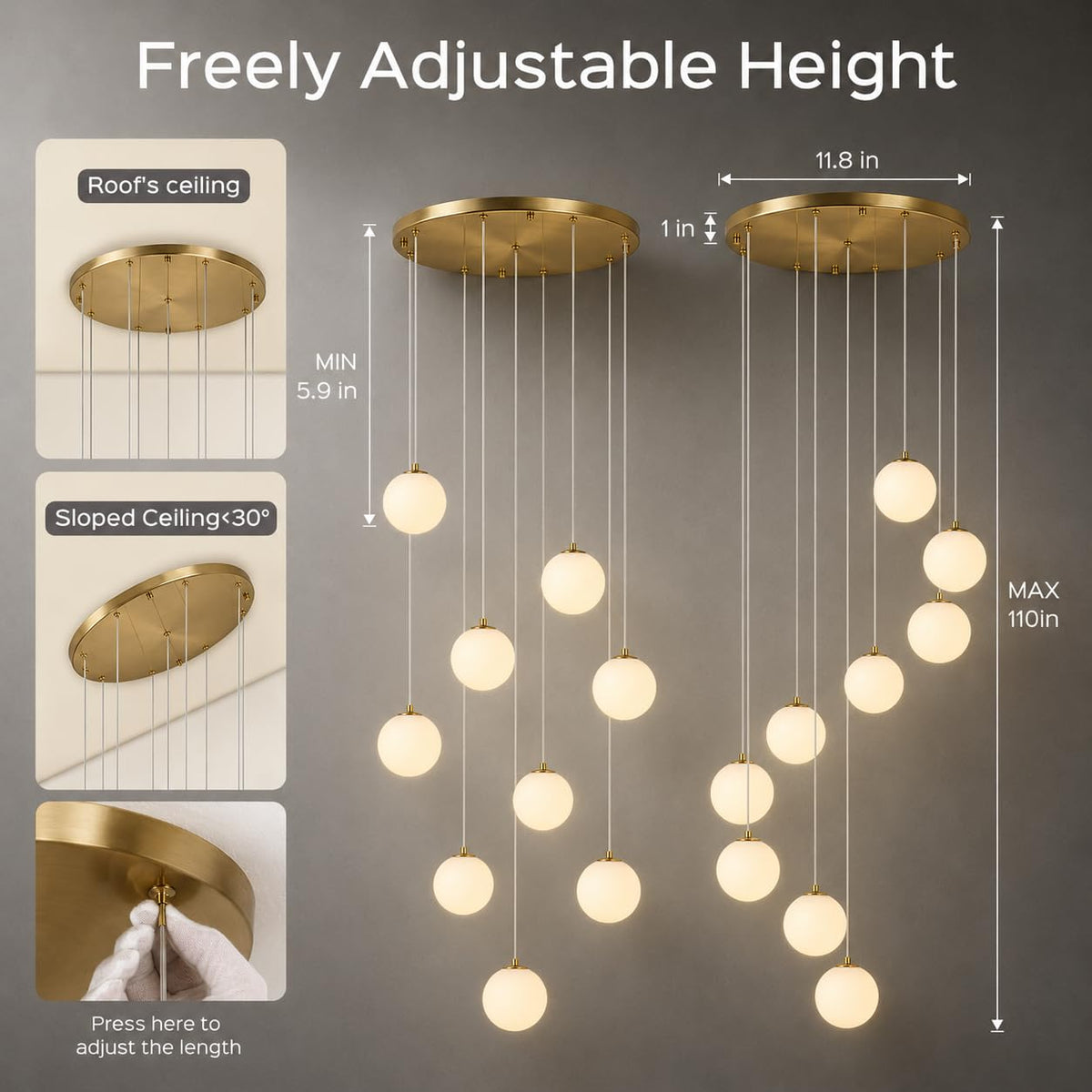 Gold Globe High Ceiling Chandelier (Gold / 9-Light)