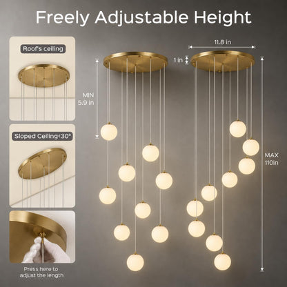 Gold Globe High Ceiling Chandelier (Gold / 9-Light)
