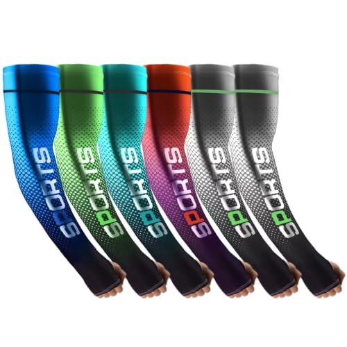 UV Protection Arm Sleeves Sun Block Cover with Thumb Holes 6 Pairs