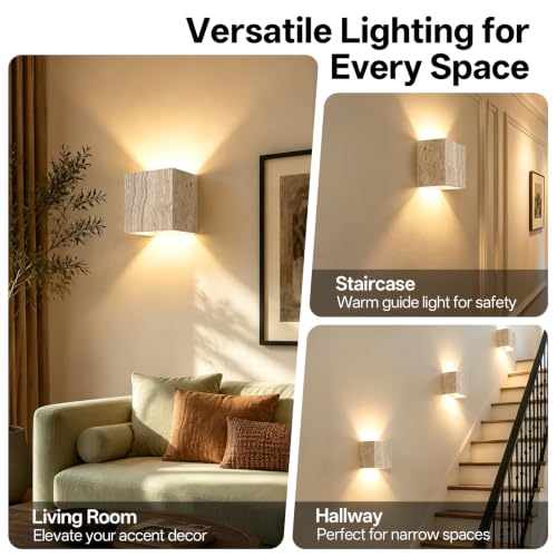 Natural Travertine Wall Sconce Half Moon Hardwired Stone Lights