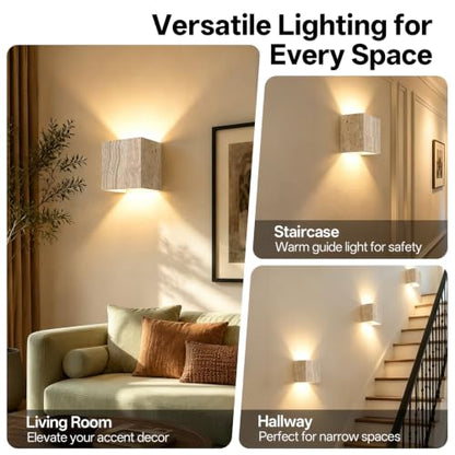 Natural Travertine Wall Sconce Half Moon Hardwired Stone Lights