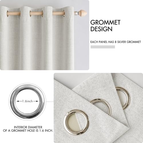 100% Blackout Linen Curtains for Bedroom 52x96 Inches Birch White (Birch White / 52"W x 96"L (Pack of 2))