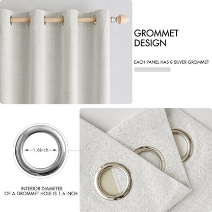 100% Blackout Linen Curtains for Bedroom 52x96 Inches Birch White (Birch White / 52"W x 96"L (Pack of 2))