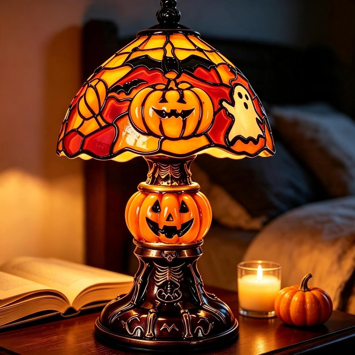 Handmade Halloween Painted Lamp (Orange)