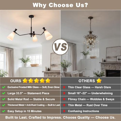 Chandelier Modern Farmhouse Dining Room Light Fixture with Milk Glass Shades
