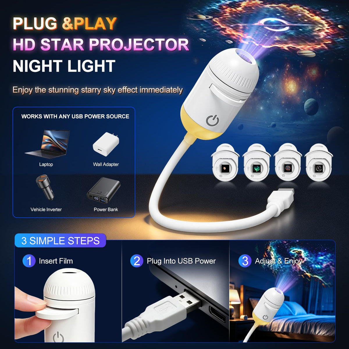 Galaxy Projector Night Light (12 Projection Films - color)