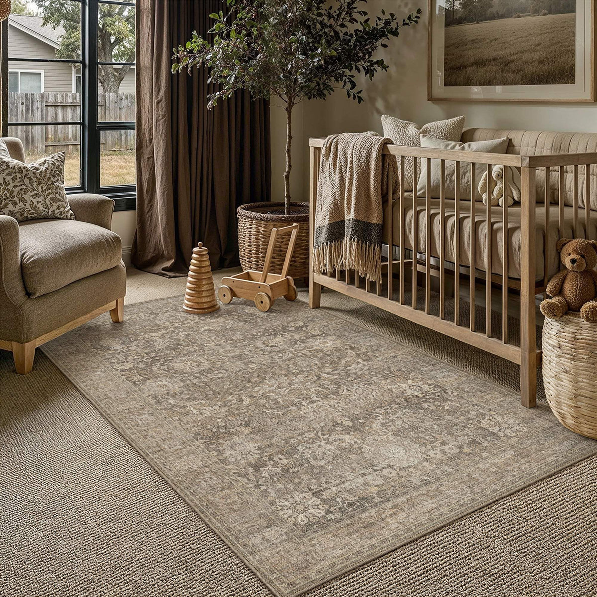 Area Rugs 3x5 Light Brown Vintage Rug for Living Room (Retro | Light Brown / 3' x 5' (Rectangular))