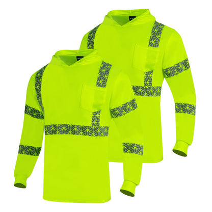 2PCS High Visibility Reflective Safety Shirts with Hood (X-Large / Yellow)