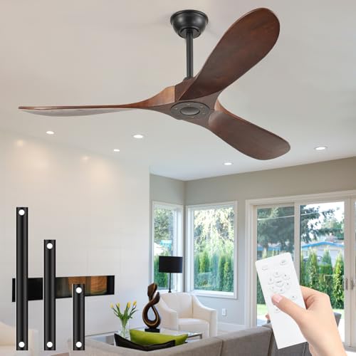 52'' Solid Real Wood Ceiling Fan no Light (52 inch / Dark walnut)