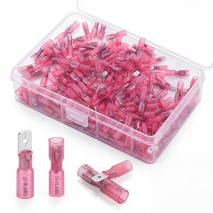 200 Pcs Heat Shrink Spade Connectors Kits AWG Female and Male Spade Terminals Electrical Quick Disconnect Wire Connectors for Watercraft