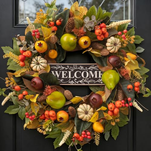 Fall Wreaths for Front Door 24 Inch Artificial Autumn Wreath Rustic Decor
