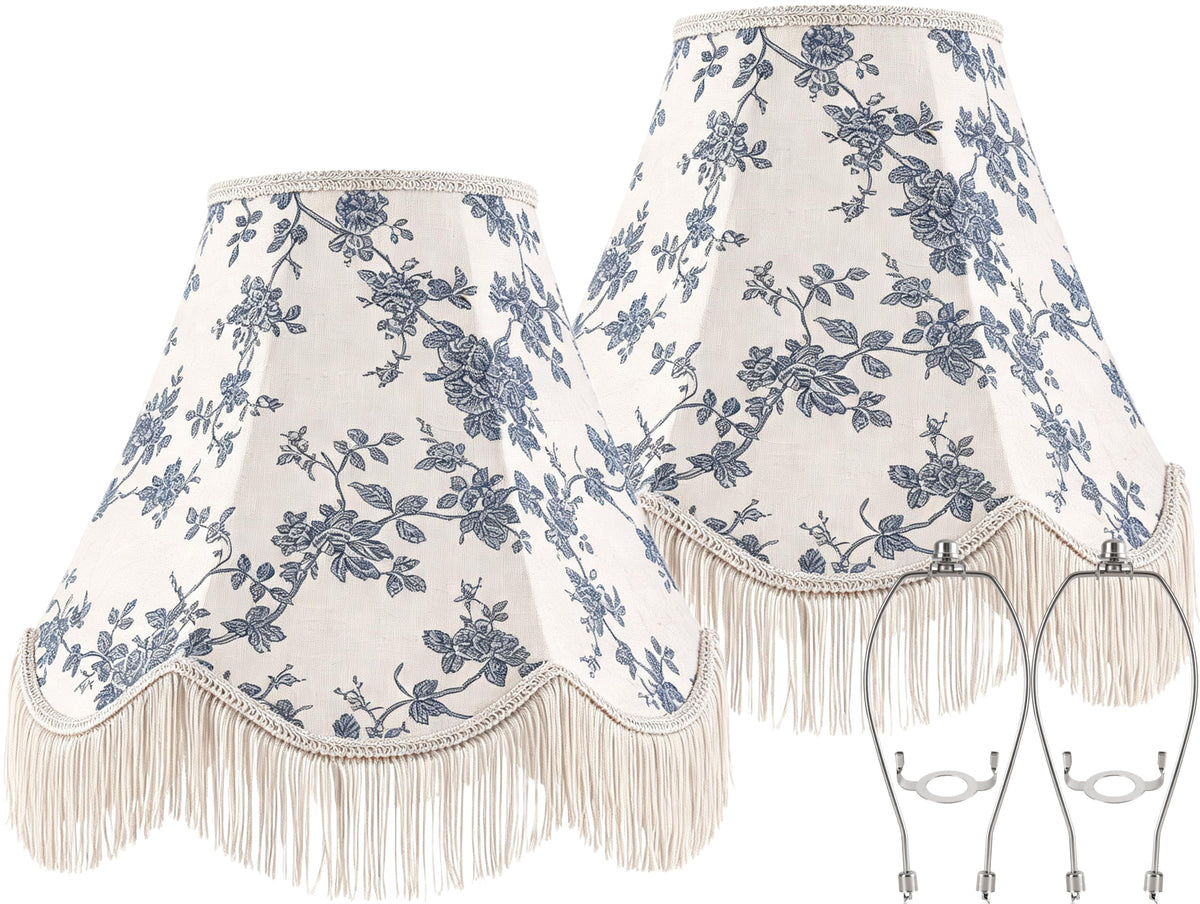 Set of 2 Linen Tassel Lampshade 6x13x10.6 Inches (Blue and white-2 Pack / 6*13*10.6in)