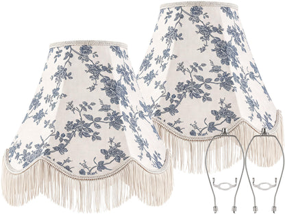 Set of 2 Linen Tassel Lampshade 6x13x10.6 Inches (Blue and white-2 Pack / 6*13*10.6in)