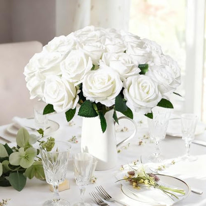100Pcs White Roses Artificial Flowers with Stems (White / 100Pcs)