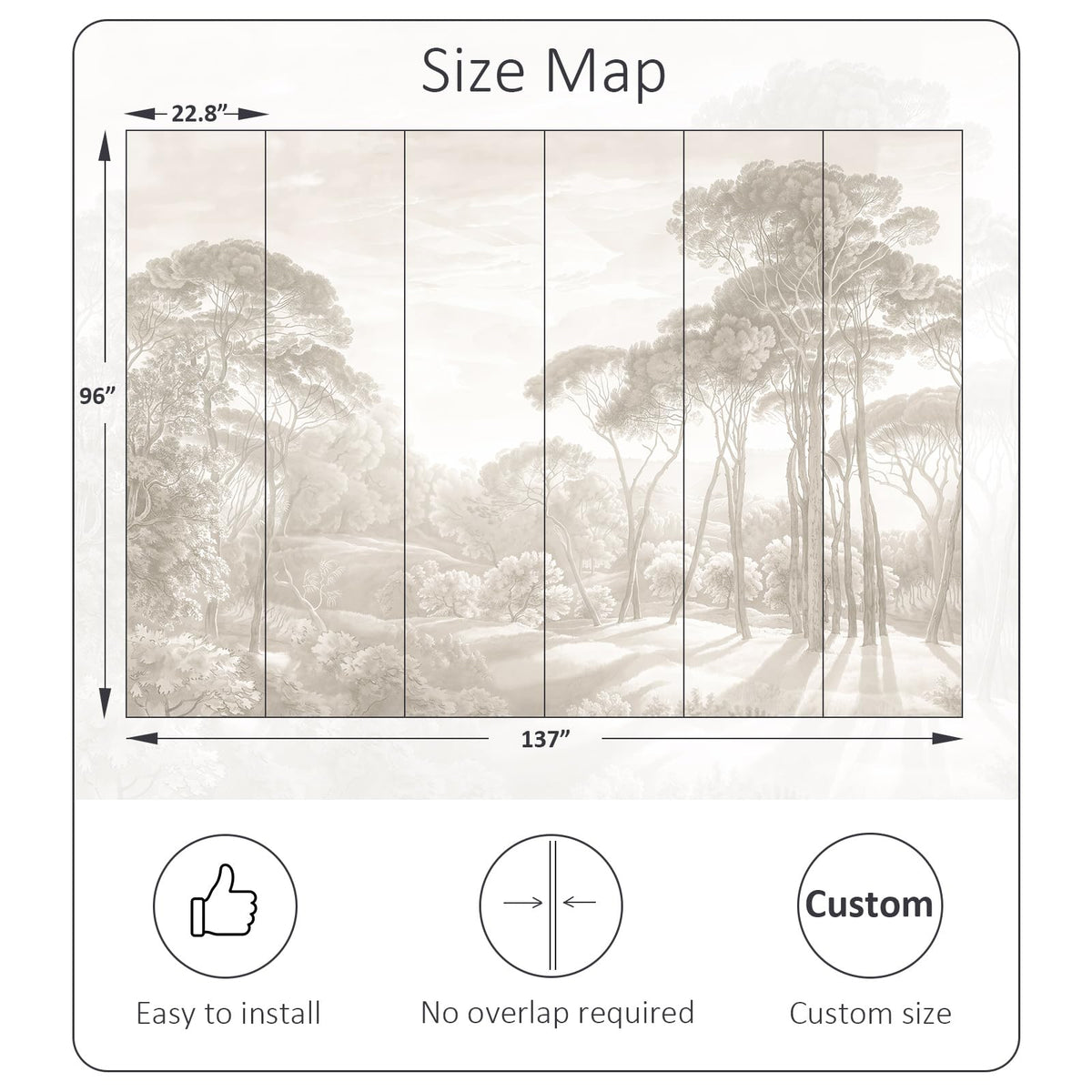 Beige Forest Landscape Wallpaper Peel and Stick (Sa Mural 13 / 137" x 96")