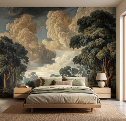 Vintage River Forest Cloud Landscape Peel and Stick Mural Wallpaper (Sa Mural 15 / 137" x 96")