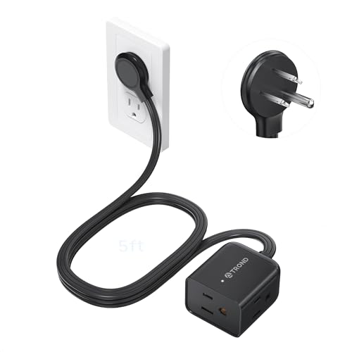 Rightward Flat Plug Extension Cord 5ft for Small Tight Spaces (5 ft / Rightward 3 Prong / Black)