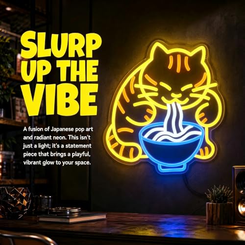 Ramen Cat Neon Sign LED Cat Noodle Neon Wall Art Lights