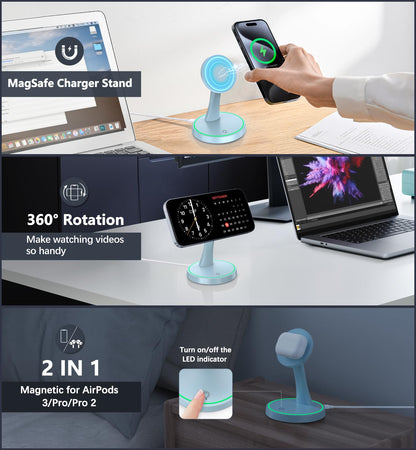 Magnetic Wireless Charger Stand 15W Fast Magnetic Charger for iPhone 17 (Magnetic Single Pack Blue)