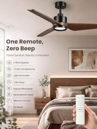 52 inch Ceiling Fan with Light and 3 Solid Wood Blades