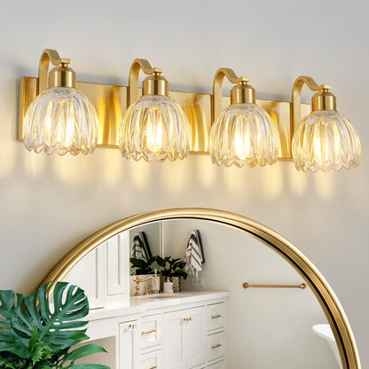 Gold Vanity Lights for Bathroom with Clear Tulip Glass Shade (Gold - Tulip Clear / 4-light)