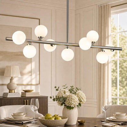 Linear Sputnik Dining Chandelier (Nickel + White / 9-Light 40 Inch)