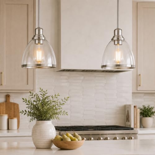 2 Pack Brushed Nickel Kitchen Island Pendant Lights (Brushed Nickel)