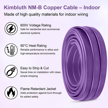 12/3 NM-B with Ground, Solid Indoor Electrical Wire, 100 FT, Purple (Purple / 12AWG/3 100FT)