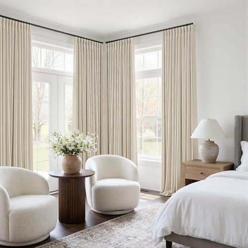 Cream Beige Pleated Linen Blackout Curtains 100 Inches Long for Bedroom (Cream Beige / 50"W x 100"L (Pack of 2))