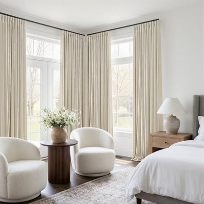 Cream Beige Pleated Linen Blackout Curtains 100 Inches Long for Bedroom (Cream Beige / 50"W x 100"L (Pack of 2))