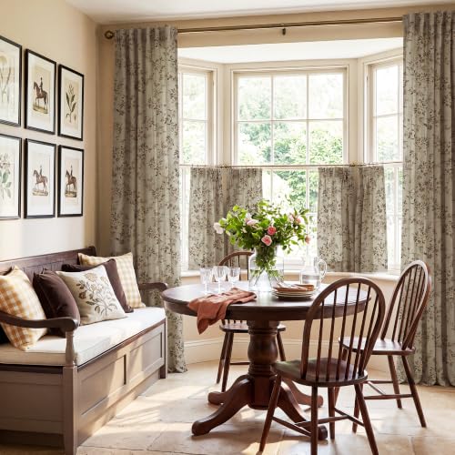 Floral Linen Tier Curtains for Small Window (Ivory / 26"W x 36"L (Pack of 2))