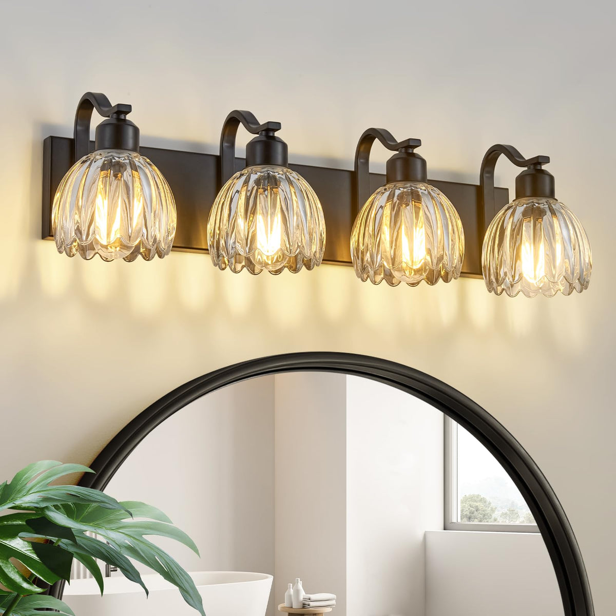 Black Vanity Lights for Bathroom with Clear Tulip Glass Shade (Black - Tulip Clear / 4-light)