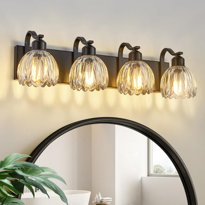 Black Vanity Lights for Bathroom with Clear Tulip Glass Shade (Black - Tulip Clear / 4-light)