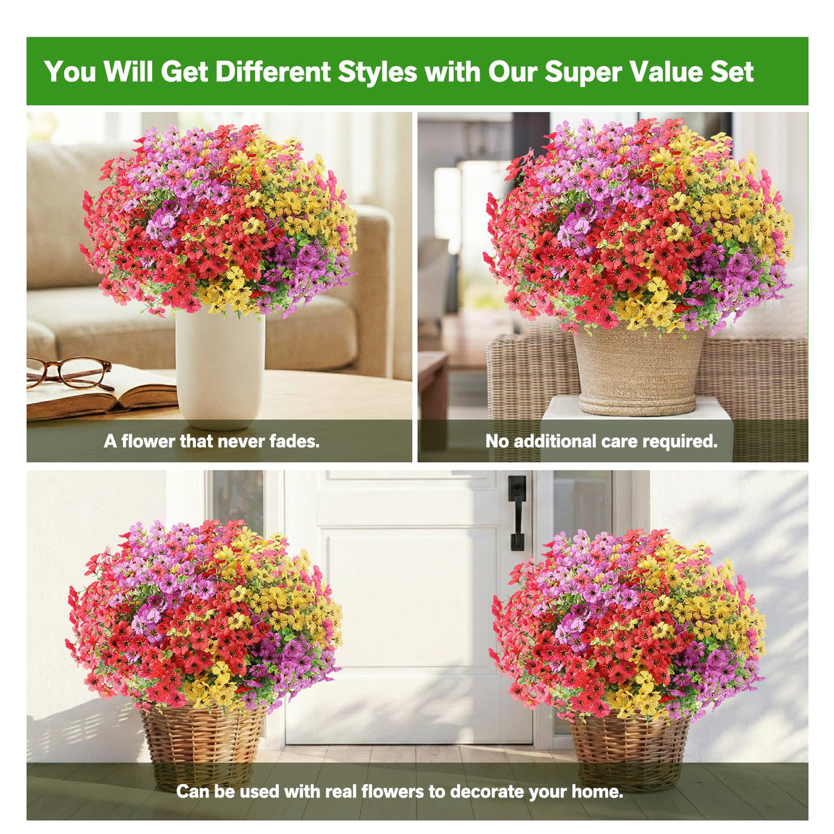Artificial Flowers Fake Plants for Outdoors Summer Decoration (Mixed2 / Artificial Flowers(13 Pcs))