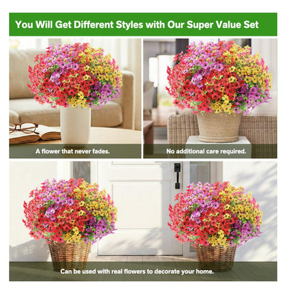 Artificial Flowers Fake Plants for Outdoors Summer Decoration (Mixed2 / Artificial Flowers(13 Pcs))