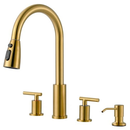 2 Handle Kitchen Faucet 4 Hole with Sprayer and Soap Dispenser
