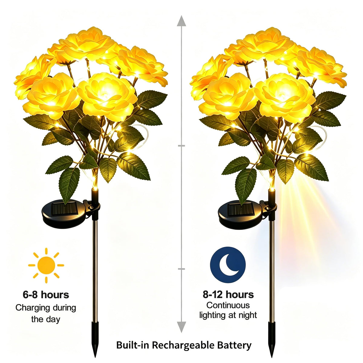 Solar 7 Head Rose Flower Lights Outdoor (Yellow)