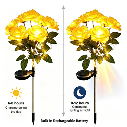 Solar 7 Head Rose Flower Lights Outdoor (Yellow)