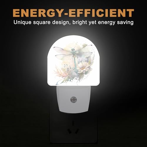 Night Light Dragonfly Watercolor Night Lights Plug into Wall with Dusk to Dawn Smart Sensor for Bedroom Bathroom Hallway Kitchen (Dragonfly Watercolor)