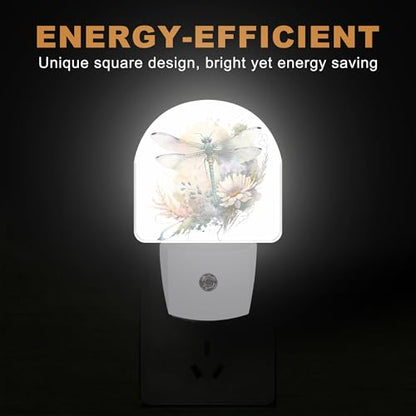 Night Light Dragonfly Watercolor Night Lights Plug into Wall with Dusk to Dawn Smart Sensor for Bedroom Bathroom Hallway Kitchen (Dragonfly Watercolor)