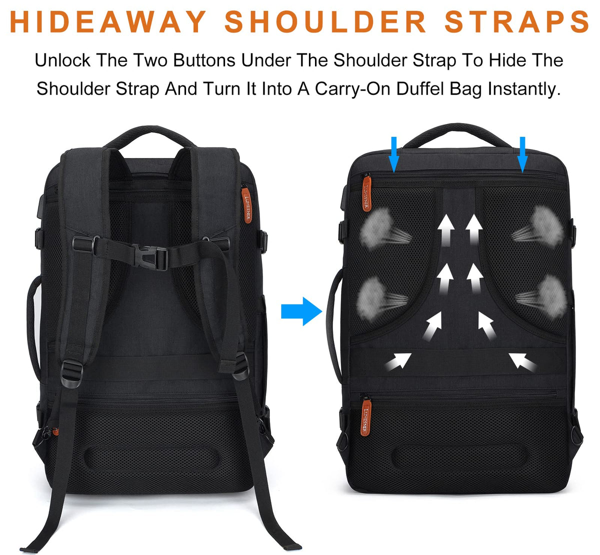 40L Expandable Travel Backpack (Black / 20 inches)