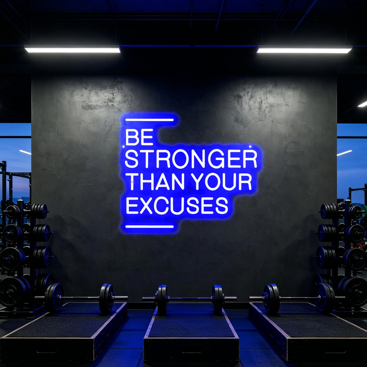 Be Stronger Than Your Excuses Neon Sign Gym Wall Accent‑Blue (Be Stronger Than Your Excuses-Blue)