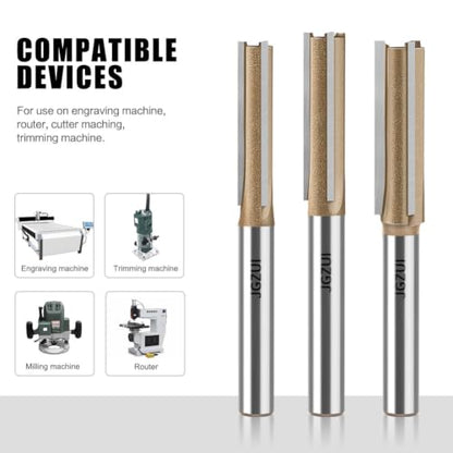 3 Flute Straight Router Bit Set C3 Carbide 1