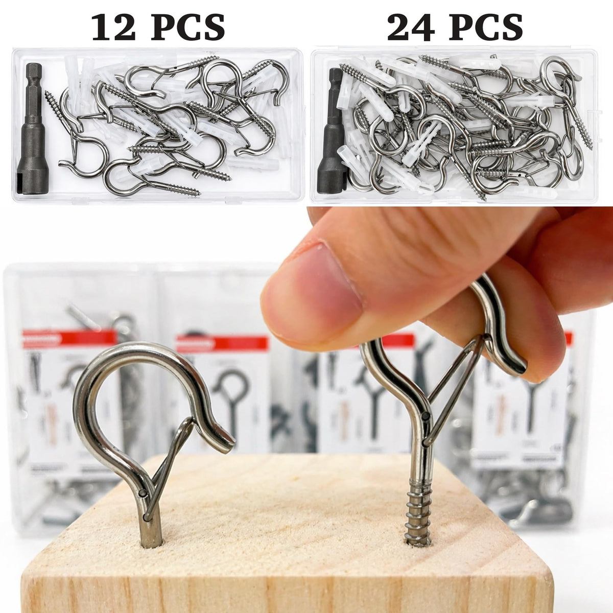 304 Stainless Steel 2 Inch Screw Eye Hooks with Driver Bit (Original / 12 PCS)