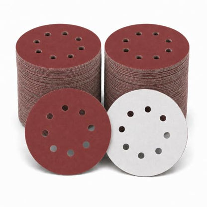 100 Pcs 5 Inch 8 Hole Sanding Discs