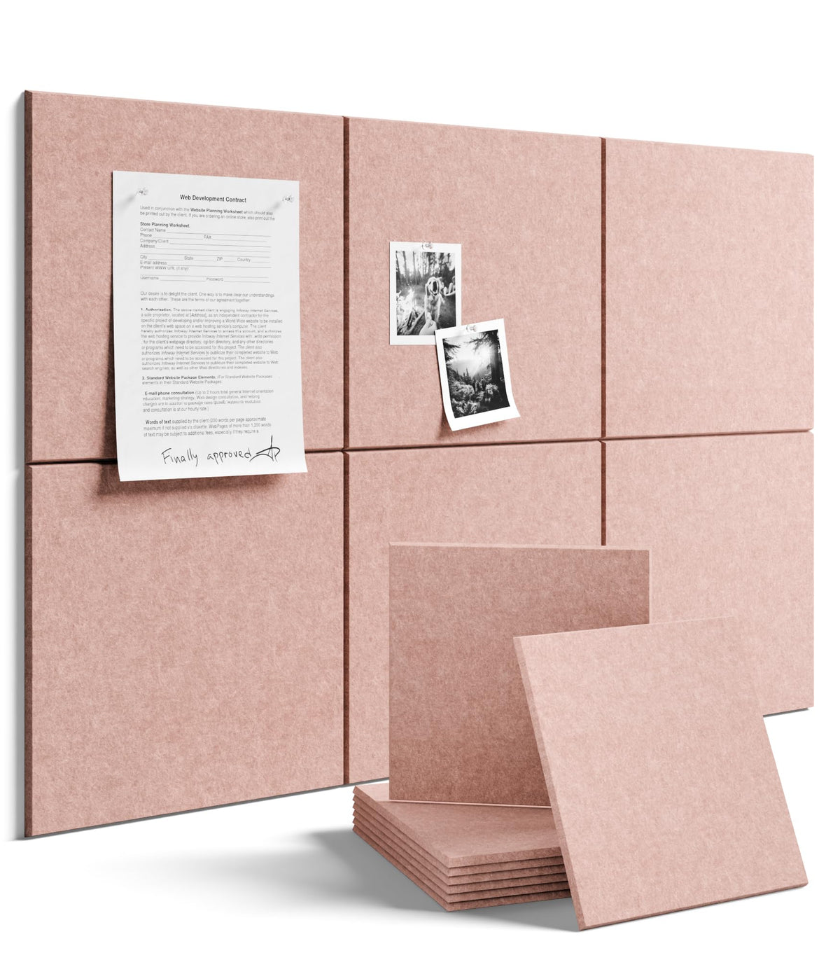 Felt Bulletin Board & Cork Board Alternative 48'' x 36'' (Pink-1 / Solid tile 6-pack)