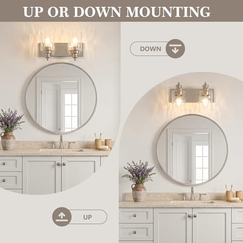 2 Light Bathroom Light Fixtures with Water Ripple Glass (Brushed Nickel / 2-light)