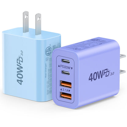 2 Pack USB C Charger Block (2Pack Blue Purple / 40W)